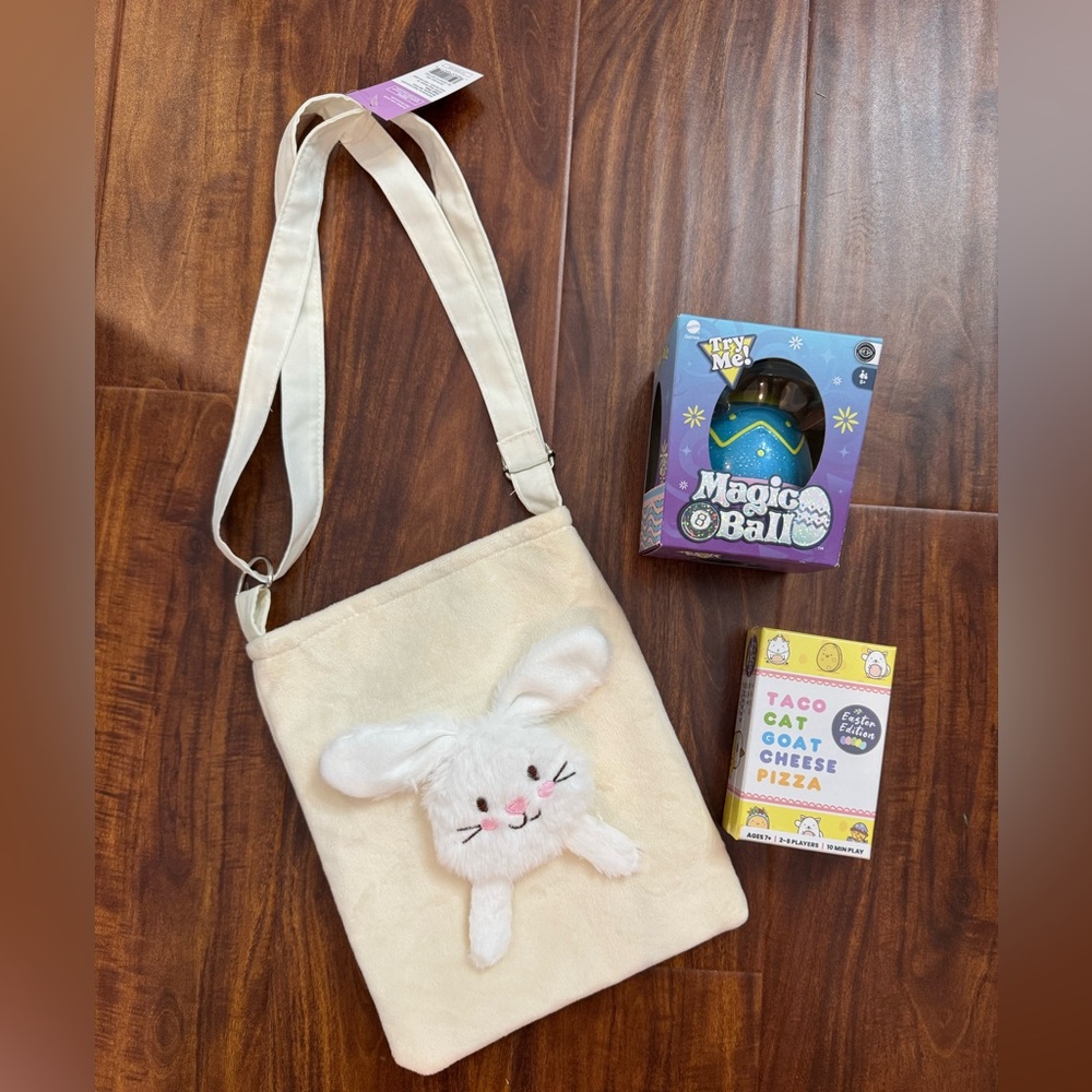 NEW Spritz Bunny Crossbody Purse Bag, Egg Magic Eight Ball & Game